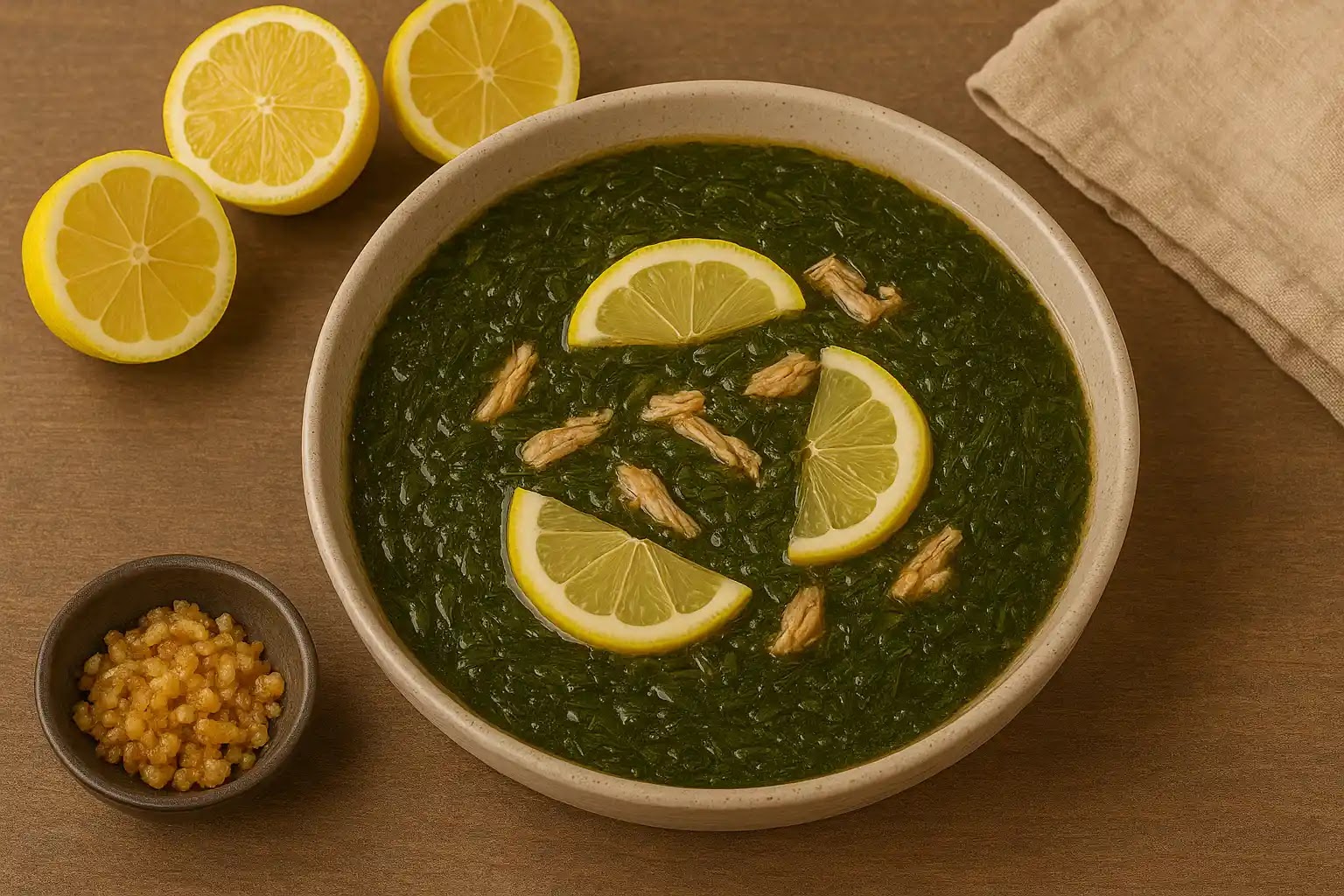 🍃 الملوخية الشامية – نكهة خفيفة تجمع بين البساطة والأصالة