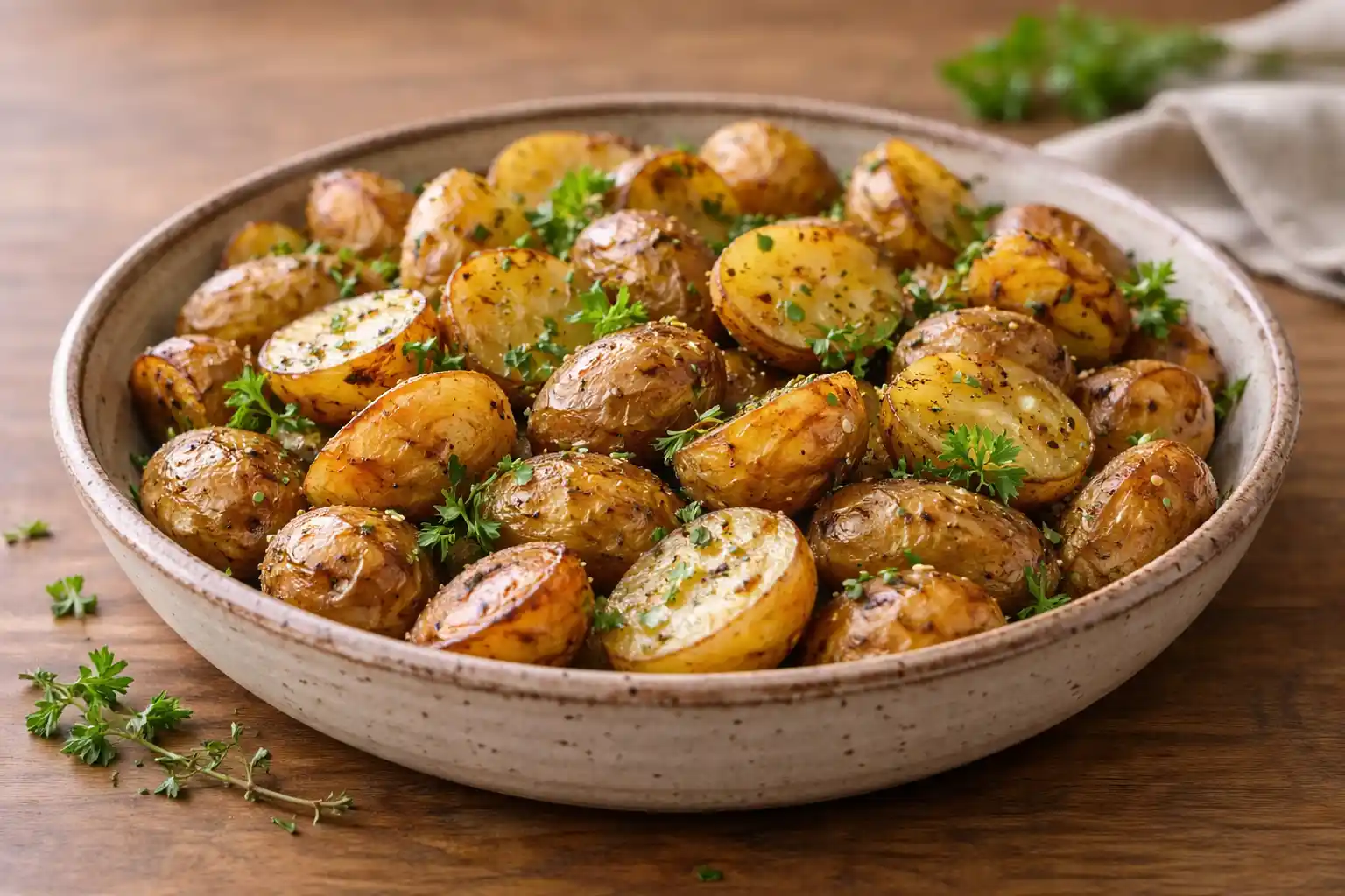 بطاطس روسية مشوية بالزعتر – طبق جانبي شهي بنكهات غنية