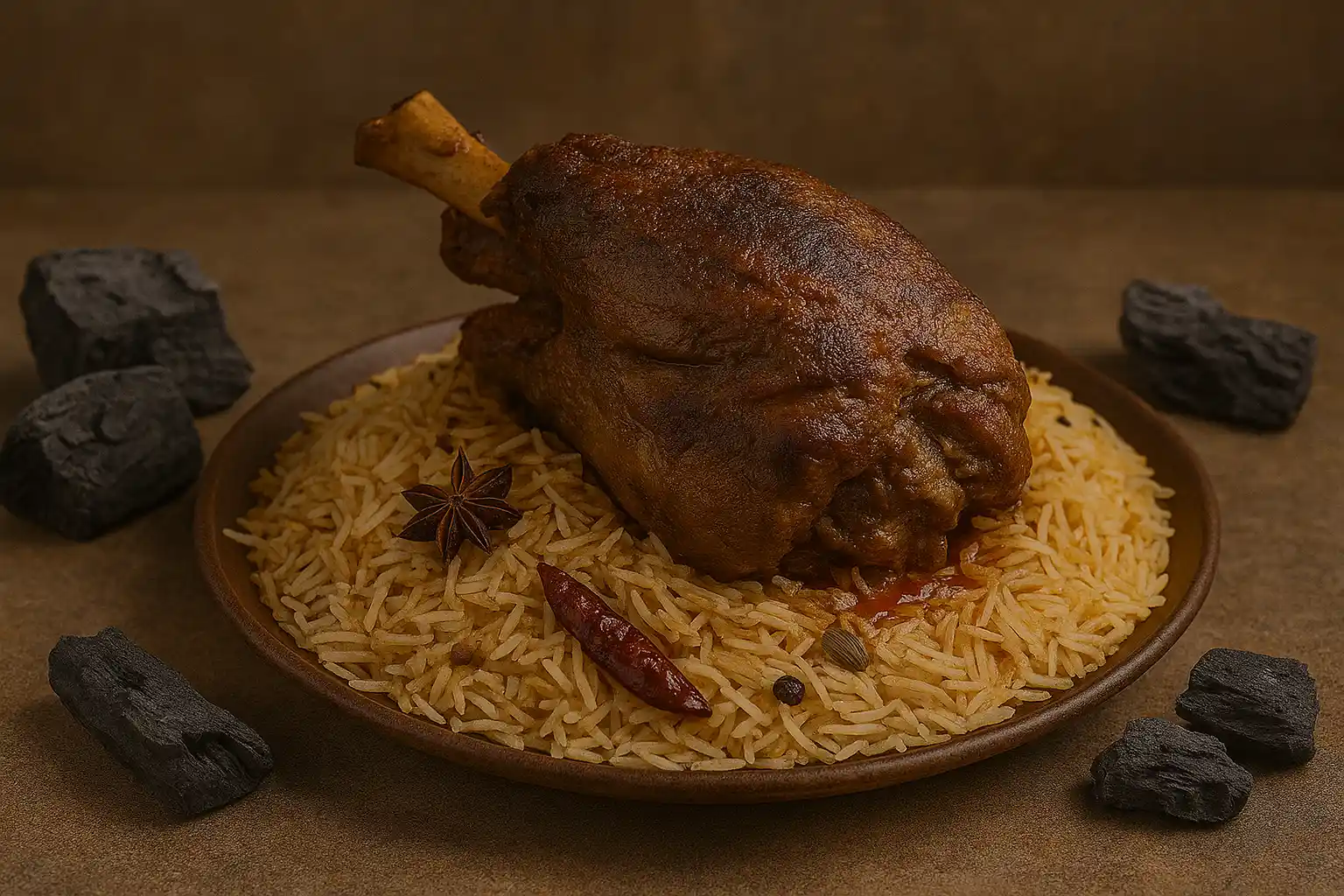 🍖🔥 المندي باللحم – النكهة المدفونة بين الفحم والبهارات اليمنية الأصيلة