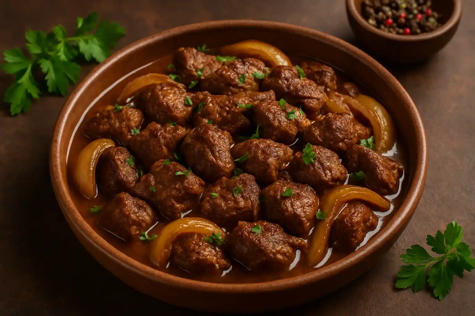 🍖🔥 طاجن اللحم بالبصل – نكهة شرقية أصيلة تجمع الطراوة والغنى