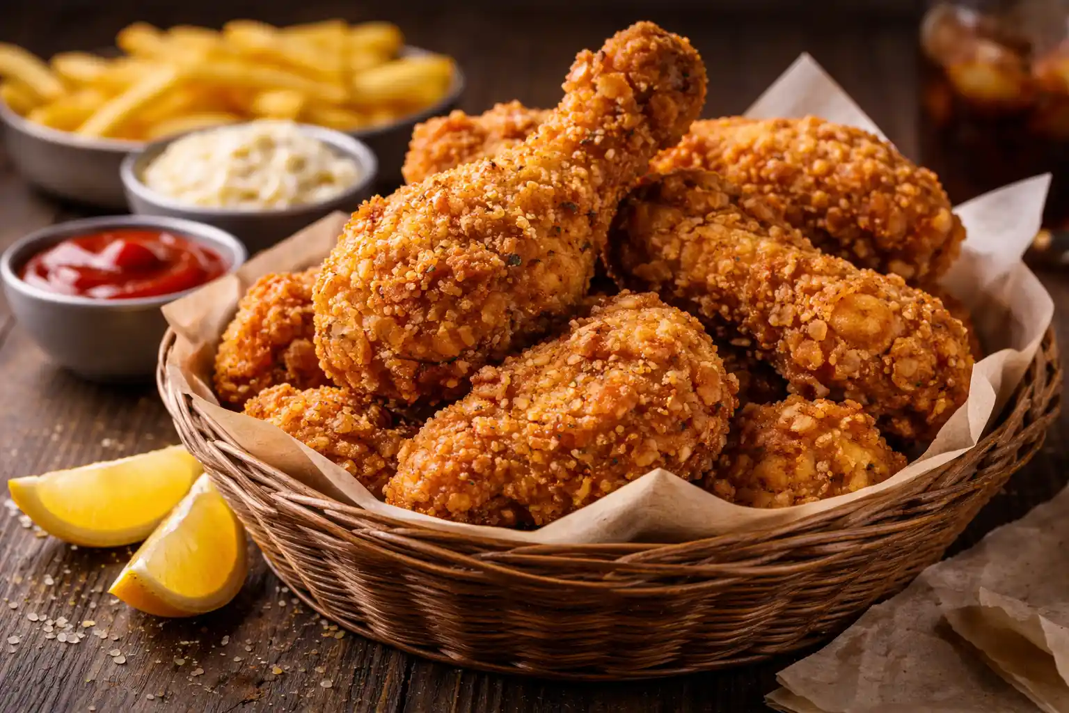 🍗 الدجاج المقلي الأمريكي (Fried Chicken) – القرمشة المثالية والتتبيلة الجنوبية الأصلية