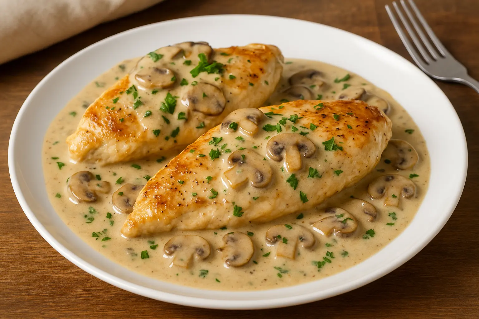🍗🔥الدجاج بالمشروم والكريمة… وصفة فاخرة تنافس أرقى المطاعم