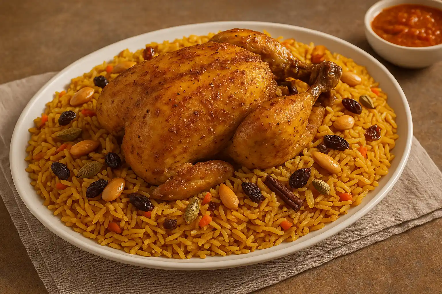 🍗🕌 كبسة الدجاج الخليجية – نكهة أصيلة تجمع التوابل العربية والطعم الفاخر