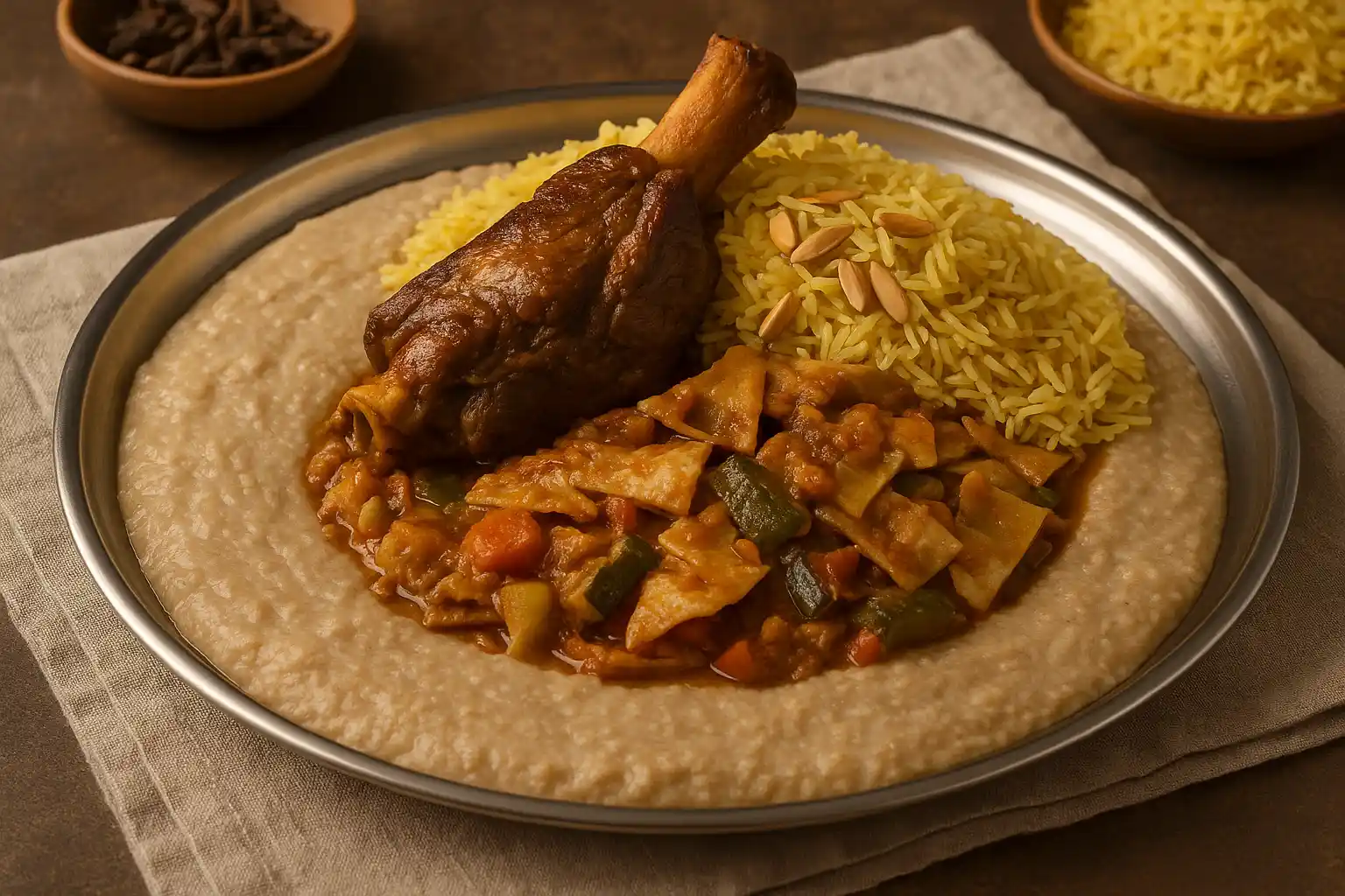 🍽️ المثلوثة السعودية – ثلاث نكهات تراثية في طبق واحد بطابع ملكي فاخر