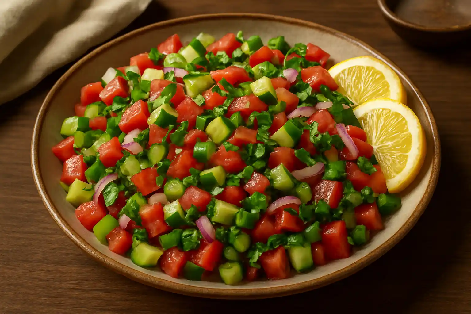 🥗 سلطة شوبان التركية (Çoban Salatası) – سلطة ريفية منعشة بنكهة البحر الأبيض المتوسط