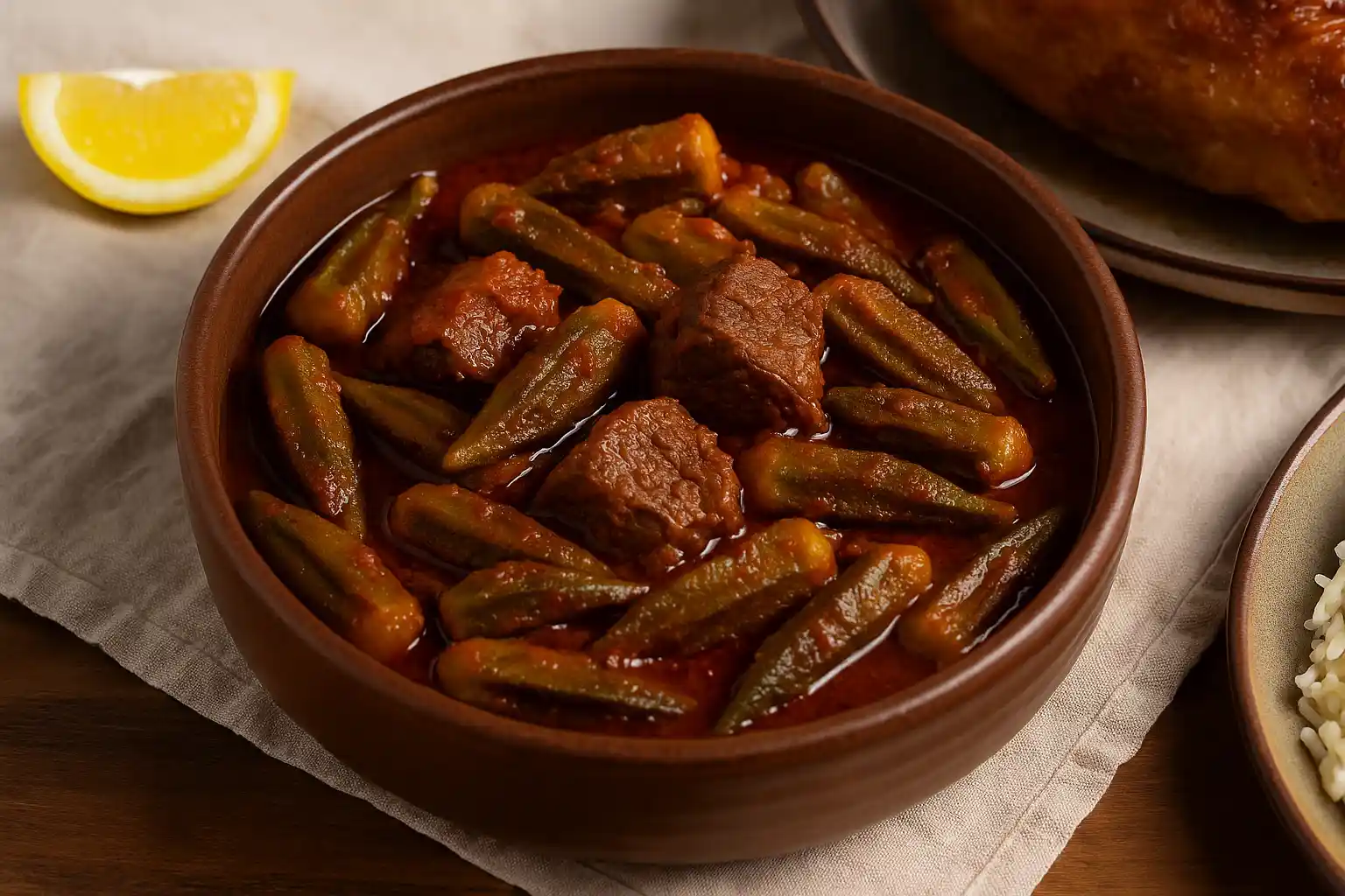 🥘🍅 البامية المصرية باللحم – صلصة طماطم متسبكة على الطريقة الفلاحي