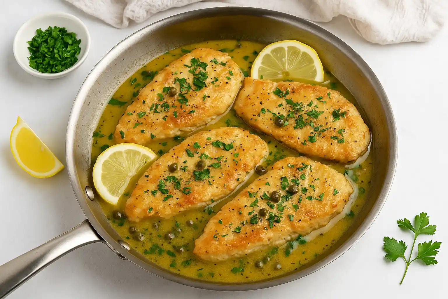 🥩 شرائح اللحم بصلصة الليمون والزبدة (Piccata) – الطبق الإيطالي الراقي بنكهته المنعشة