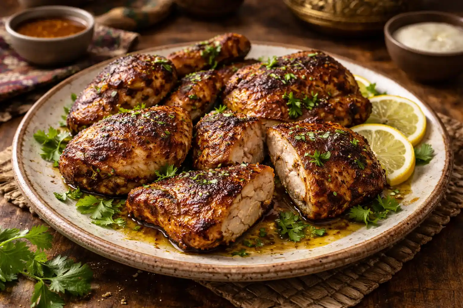 🍗🇶🇦 الدجاج المشوي بالبهارات القطرية – نكهة فحم خليجية أصيلة