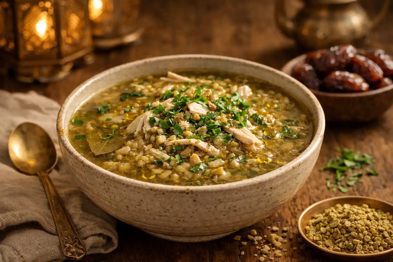 🥣 شوربة الفريكة بالدجاج – طبق دافئ ومغذٍ بعد الصيام