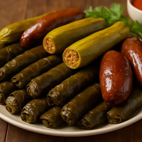 🍆🍅 المحشي المصري – خلطة الأرز والصلصة بطعم مصري لا يُقاوَم